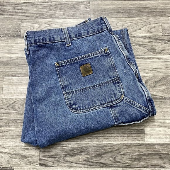 CARHARTT Original Dungaree Fit Straight Leg Blue Denim Jeans Mens Size 40 W 36 L - Picture 1 of 12